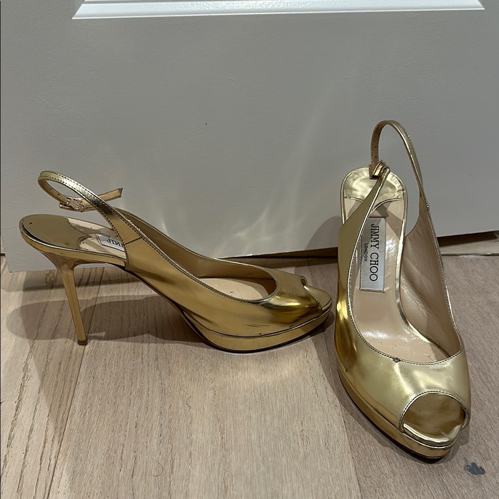Jimmy Choo Gold Peep-Toe Heels